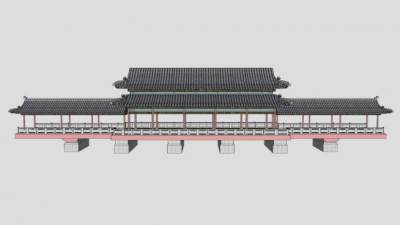 中式桥楼建筑SU模型下载_sketchup草图大师SKP模型