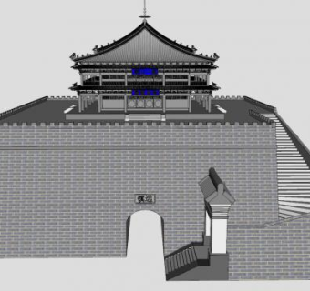 中式城门楼台建筑SU模型下载_sketchup草图大师SKP模型