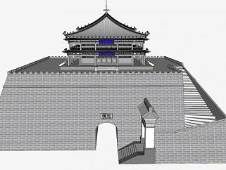 中式城门楼台建筑SU模型下载_sketchup草图大师SKP模型