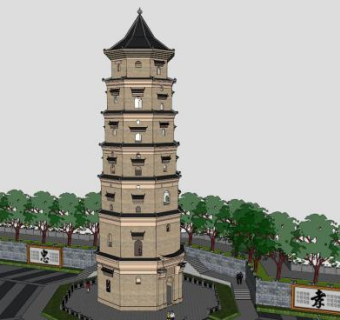 中式七重塔建筑SU模型下载_sketchup草图大师SKP模型