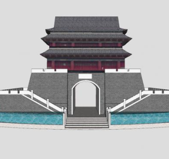 中式城楼古建SU模型下载_sketchup草图大师SKP模型