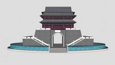 中式城楼古建SU模型下载_sketchup草图大师SKP模型