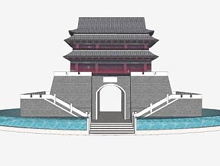 中式城楼古建SU模型下载_sketchup草图大师SKP模型