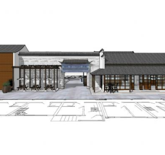 新中式古建客栈sketchup模型下载_sketchup草图大师SKP模型