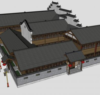 中式酒店客栈sketchup模型下载_sketchup草图大师SKP模型