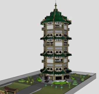 日式古建塔楼SU模型下载_sketchup草图大师SKP模型