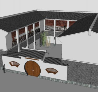 中式四合院建筑sketchup模型下载_sketchup草图大师SKP模型