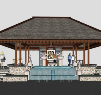 中式古建古庙凉亭SU模型下载_sketchup草图大师SKP模型