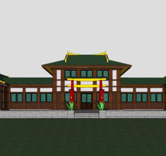 日式古建庭院SU模型下载_sketchup草图大师SKP模型