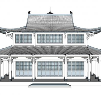 中式古建阁楼殿宇SU模型下载_sketchup草图大师SKP模型
