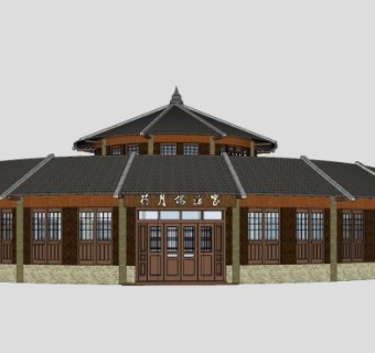 中式得月楼酒家建筑SU模型下载_sketchup草图大师SKP模型