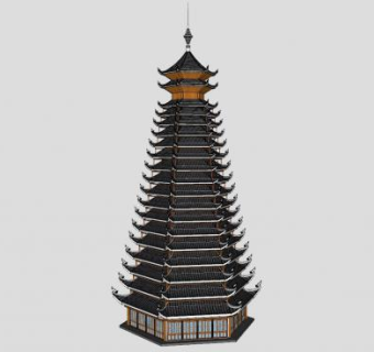 中式古建高塔SU模型下载_sketchup草图大师SKP模型