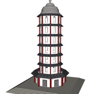 中式七重塔楼SU模型下载_sketchup草图大师SKP模型