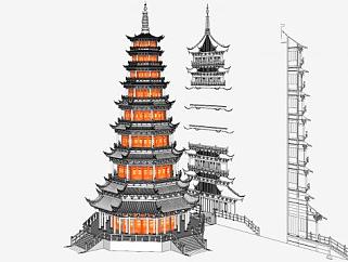 中式古塔建筑SU模型下载_sketchup草图大师SKP模型