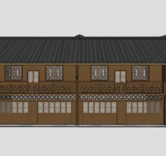 中式木制古建民房SU模型下载_sketchup草图大师SKP模型