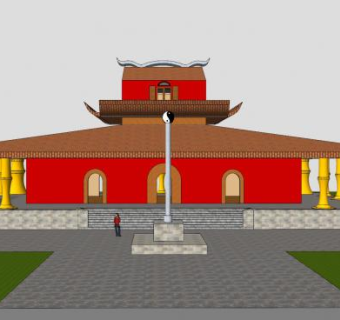 中式古建道观殿宇SU模型下载_sketchup草图大师SKP模型