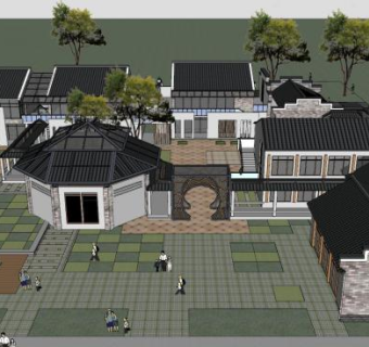 现代中式建筑民房SU模型下载_sketchup草图大师SKP模型