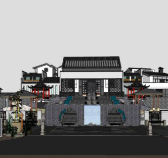 中式民房景观建筑SU模型下载_sketchup草图大师SKP模型