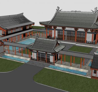 中式古建大型民房SU模型下载_sketchup草图大师SKP模型