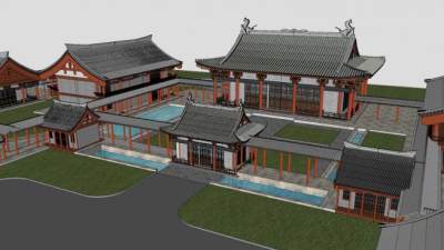 中式古建大型民房SU模型下载_sketchup草图大师SKP模型