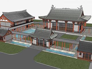 中式古建大型民房SU模型下载_sketchup草图大师SKP模型
