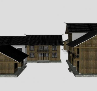 中式古建客栈房屋SU模型下载_sketchup草图大师SKP模型