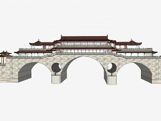 中式城楼桥楼建筑SU模型下载_sketchup草图大师SKP模型