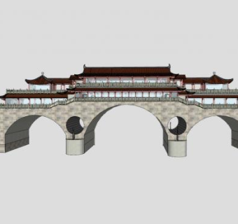 中式城楼桥楼建筑SU模型下载_sketchup草图大师SKP模型
