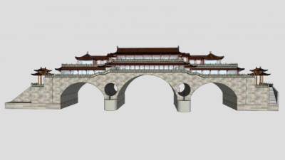 中式城楼桥楼建筑SU模型下载_sketchup草图大师SKP模型