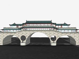 中式风雨桥建筑SU模型下载_sketchup草图大师SKP模型