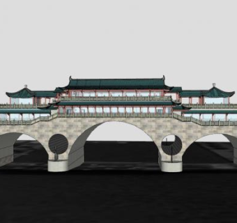 中式风雨桥建筑SU模型下载_sketchup草图大师SKP模型