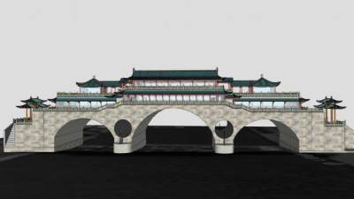 中式风雨桥建筑SU模型下载_sketchup草图大师SKP模型