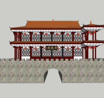 中式古城宣风楼SU模型下载_sketchup草图大师SKP模型