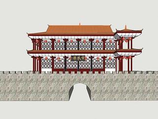 中式古城宣风楼SU模型下载_sketchup草图大师SKP模型
