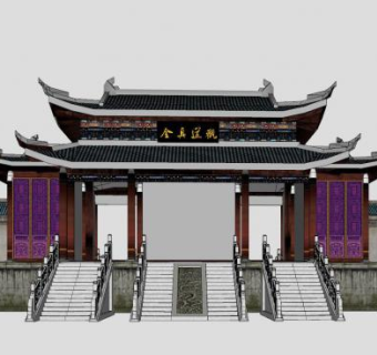 中式全真道观建筑SU模型下载_sketchup草图大师SKP模型