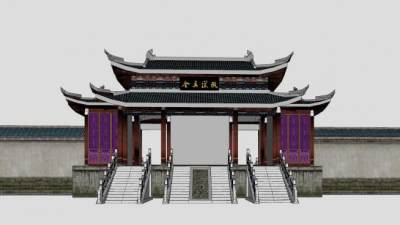 中式全真道观建筑SU模型下载_sketchup草图大师SKP模型