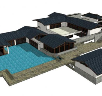 中式风格别墅民房SU模型下载_sketchup草图大师SKP模型