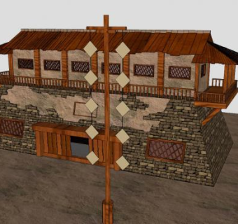 中式古建老旧城楼SU模型下载_sketchup草图大师SKP模型