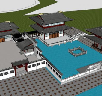 中式古建大型民宅SU模型下载_sketchup草图大师SKP模型