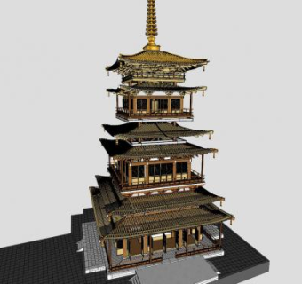 中式塔建筑设计SU模型下载_sketchup草图大师SKP模型