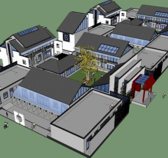 现代中式民房建筑SU模型下载_sketchup草图大师SKP模型