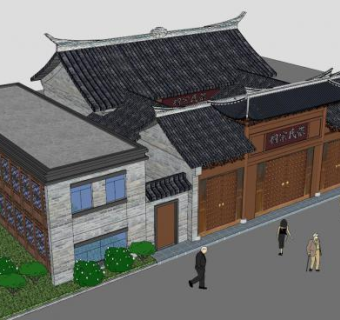 中式古建张氏祠堂SU模型下载_sketchup草图大师SKP模型