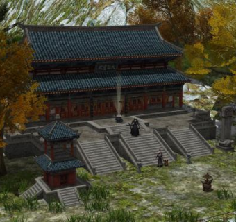 中式山中寺庙殿宇SU模型下载_sketchup草图大师SKP模型