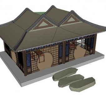 中式古建茶室SU模型下载_sketchup草图大师SKP模型