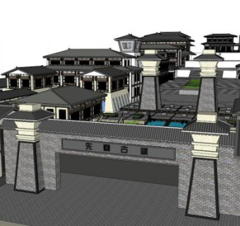 中式建筑高层住宅su模型下载_sketchup草图大师SKP模型