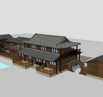 中式古建住宅民房SU模型下载_sketchup草图大师SKP模型