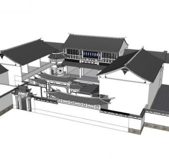 新中式民房建筑SU模型下载_sketchup草图大师SKP模型