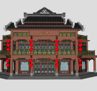 中式苗家伊人酒家建筑SU模型下载_sketchup草图大师SKP模型