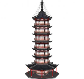 中式七重塔建筑sketchup模型下载_sketchup草图大师SKP模型