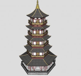 中式五重柱塔SU模型下载_sketchup草图大师SKP模型